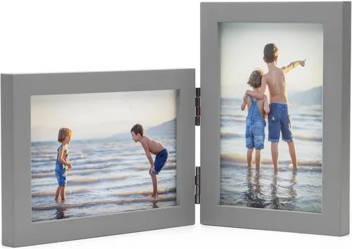 Miniatura 38 de Marcos de Fotos Dobles 4x4 con Bisagras Plegables en Negro para Colgar en la Pared o Poner en Mesa, Hechos de Madera de Pino con Vidrio Real P-44 *