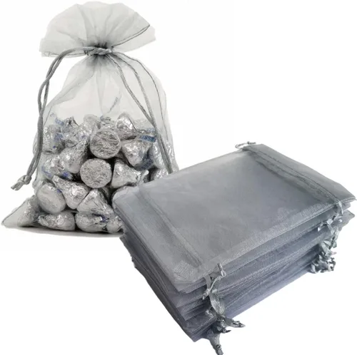 Miniatura 14 de 100 unidades por paquete, bolsas de envoltura de regalo de 5 x 7 pulgadas, ratán azul, tela transparente de organza, bolsas con cordón para regalos