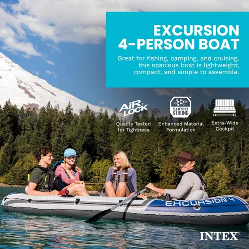 Miniatura 2 de Intex Excursion 4, 4-person Inflatable Boat Set con remos de aluminio y bomba de aire de alta (último modelo)