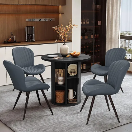 Miniatura 51 de Miereirl Juego de mesa y sillas de comedor moderno redondo, con una mesa de comedor de madera equipada con compartimentos de almacenamiento
