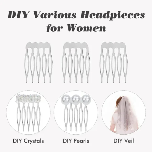 Miniatura 2 de Cinaci 30 peines laterales pequeños de metal plateado para manualidades, 5 dientes, para boda, velo de novia, tocados, pinzas para el cabello