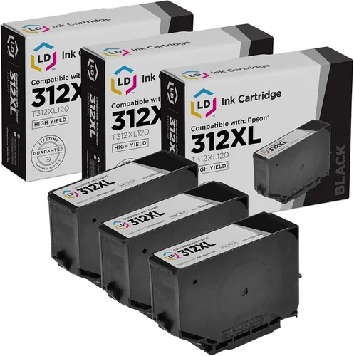 LD Productos Cartucho de tinta remanufacturado Reemplazos para Epson 312XL T312XL120 Alto Rendimiento (negro, 3-Multipack) Compatible con la