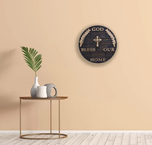 Miniatura 2 de Placa de madera para colgar en pared y hogar con diseño de Dios bendiga nuestro hogar, decoración y regalo