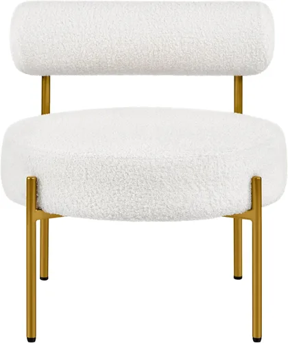 Topeakmart Silla de tocador moderna, silla decorativa de tela Boucle con patas de metal dorado para sala de estar, sala de maquillaje, color blanco