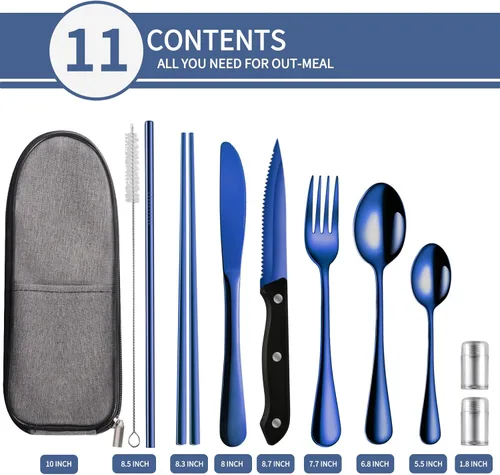 Miniatura 2 de Juego de utensilios de viaje portátiles, utensilios reutilizables, juego de cubiertos para viaje y camping, juego de cubertería de acero inoxidable