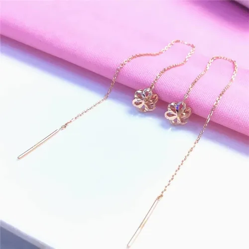 Miniatura 2 de SAGEKING 2024 New 585 Purple Gold Plated 14K Rose Gold Hollow Flower Earrings For Women Classic Light Luxury Ear Line Party Jewelry Gift Fashion