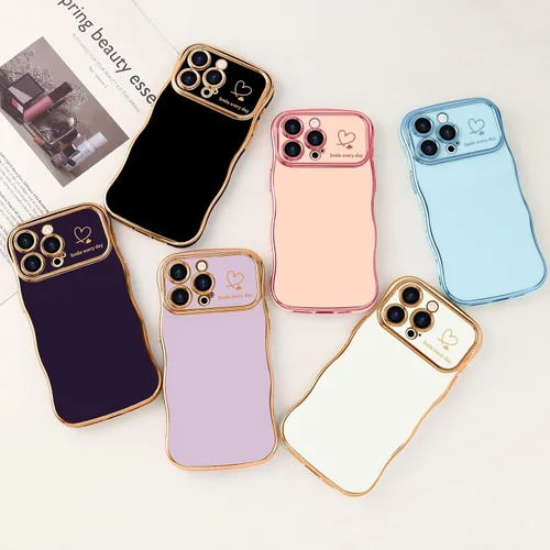 Miniatura 7 de LCHULLE Funda para iPhone 12 Pro para mujeres y niñas, lindo marco ondulado con forma rizada con patrón de corazón de amor, cubierta de protección