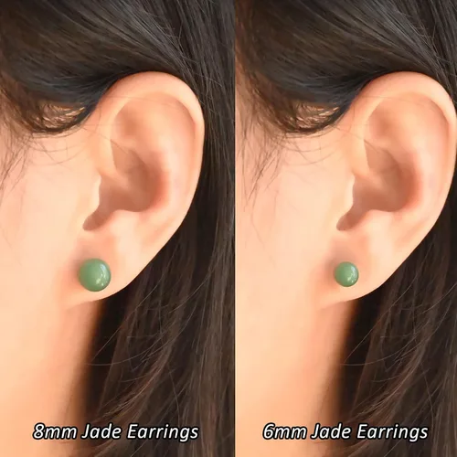 Miniatura 3 de Aretes de Jade con Perno, Aretes de Jade Verde para Mujer, Aretes de Plata de Ley 925 con Perno para Orejas Sensibles, Joyería de Jade para Mujer