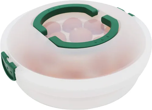 Miniatura 7 de Porta pasteles portátil de 10 pulgadas con tapa y bandeja 3 en 1, recipiente redondo para cupcakes, soporte para huevos, muffins, tartas, galletas