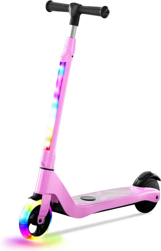 Miniatura 8 de Patinete eléctrico para niños de 6 a 12 años, scooter plegable con altura ajustable, motor de 80 W, 6 MPH, luces LED coloridas, frenos duales