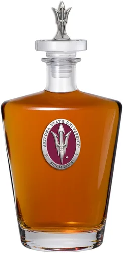 Heritage Pewter ASU Royal Decanter con tapón 3D | Vertedor de licor de 30 onzas | Vidrio de peltre elaborado por expertos