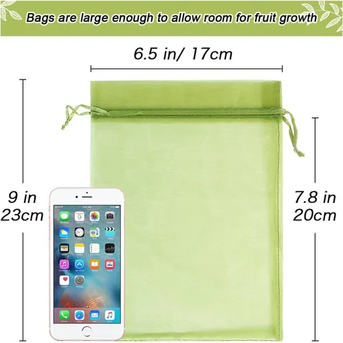 Miniatura 3 de 100 piezas de bolsas de protección de frutas 15x23 cm, bolsas de cobertura de malla verde con cordón, protectores de frutas de malla, barrera contra