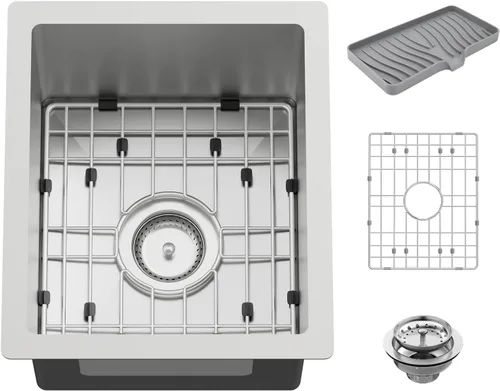 Miniatura 9 de Fregadero de cocina y bar negro de 12 x 16 pulgadas, pequeño tazón de acero inoxidable para montaje inferior, fregadero de cocina y bar, elección