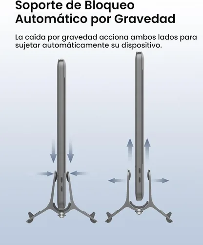 Miniatura 2 de SODI Soporte vertical para laptop para escritorio, soporte para MacBook con bloqueo automático por gravedad, soporte vertical de aluminio para Gris