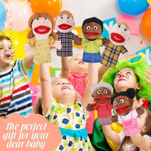 Miniatura 6 de Shappy 12 marionetas familiares de mano de 12 pulgadas, abuelos, mamá y papá, hermano y hermana, hijo e hija, juguetes de peluche