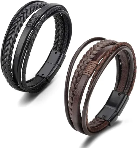 Miniatura 3 de Pulsera trenzada marrón casual de cuero negro para hombre