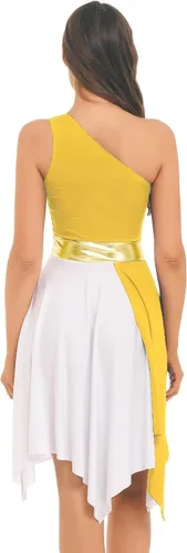 Miniatura 7 de easyforever Vestido de baile sin mangas con bloques de color para mujer, alabanza litúrgica, ropa de baile lírico, vestido de bata de adoración