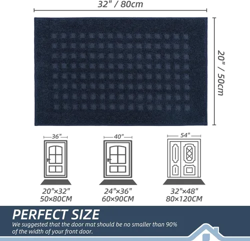 Miniatura 2 de BEQHAUSE Tapetes para puerta de 20 x 32 pulgadas, tapete antideslizante de punto gofre, de perfil bajo, resistente a la suciedad y absorbente, Azul