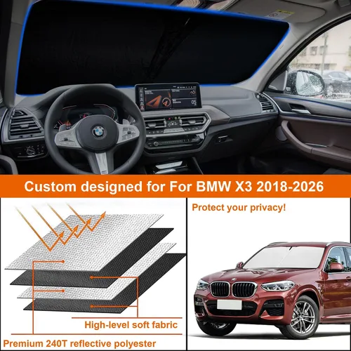 Miniatura 6 de Parasol para parabrisas delantero mejorado 2026 para BMW X3 2018-2023, reflector, plegable, parasoles para parabrisas de BMW X3, mantiene tu