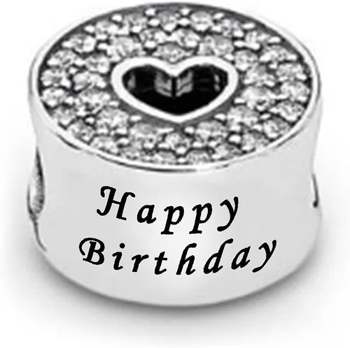 Miniatura 2 de Abalorio de feliz cumpleaños para pulseras, collares, colgantes, corazón, mujeres, hermanas, tía, nieta, celebración, familia, Metal, Circonita