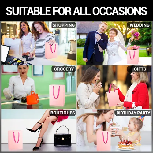Miniatura 5 de EUSOAR Bolsas pequeñas de color rosa para regalo, paquete de 12 bolsas de compras de 5.9 x 2.3 x 7.8 pulgadas con asas a granel, bolsas de regalo