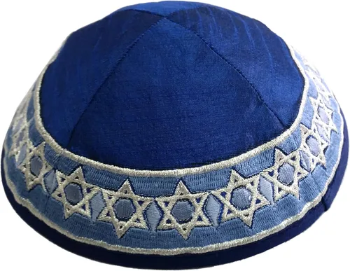 Miniatura 3 de EMANUEL Yair Blue Magen David Star bordado Kippah Yamaka (YME-14B), Azul