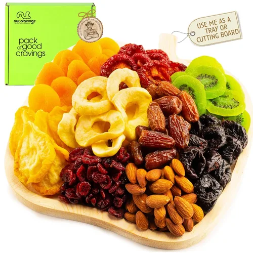 Miniatura 13 de NUT CRAVINGS - Cesta de regalo con arreglo floral de frutas secas navideñas en cesta de regalo de madera en forma de manzana + bandeja (9 surtido)