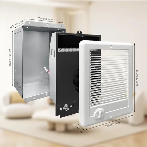 Miniatura 4 de Com-Pak - Calentador de pared eléctrico con termostato, alta capacidad 5120/3840 BTU, 240 voltios, 1500 vatios (modelo: CSC152TW, Parte: 67506)