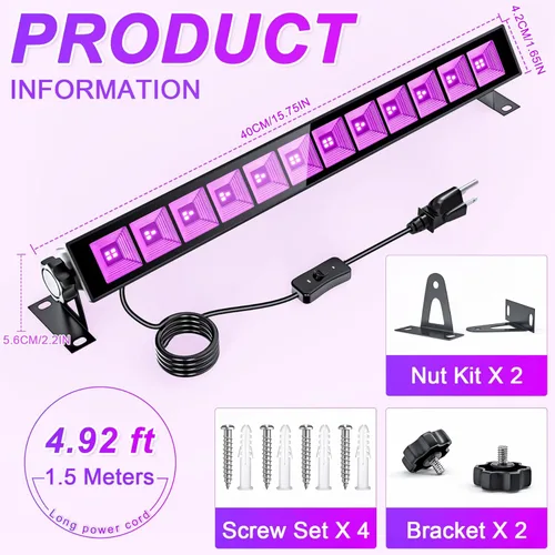 Miniatura 4 de Paquete de 2 barras de luz negra UV de 45 W, luces negras LED de 395 NM para fiesta brillante, pintura corporal, Halloween, carteles fluorescentes