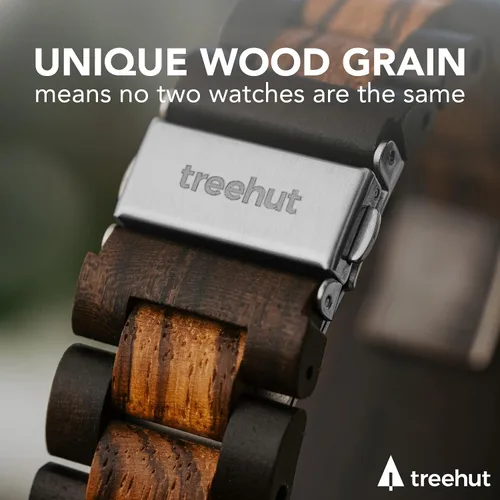 Miniatura 5 de Reloj Treehut de madera de cebrano y ébano, movimiento analógico de cuarzo