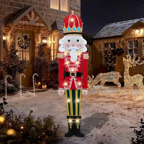 Miniatura 7 de Afirst Estacas de metal para patio de Navidad, decoración de patio al aire libre, gnomos que sostienen alegría, estacas de metal iluminadas, estaca