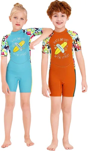 Miniatura 3 de Traje de neopreno térmico para niños, traje de baño corto de 2.5 mm para niñas y niños, juvenil, adolescente, niño pequeño, traje de baño de una