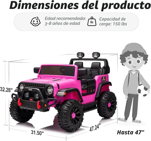 Miniatura 9 de Hikiddo - Camioneta eléctrica de 2 plazas, 12 V para niños mayores de 3 a 8 años, juguete con control remoto - Rosa intenso