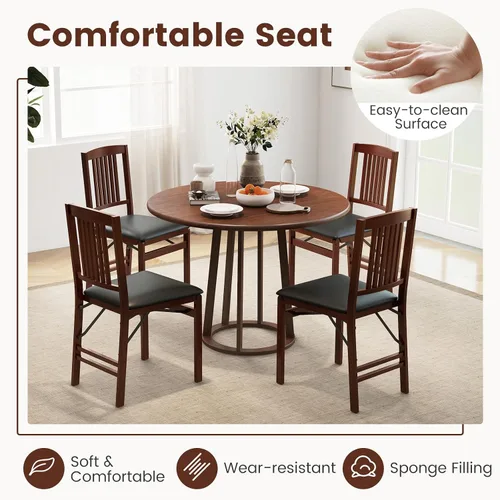 Miniatura 5 de GOFLAME Juego de 2 sillas de comedor plegables tapizadas de piel sintética con asiento acolchado y patas de madera de goma, sillas plegables sin