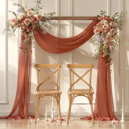 Miniatura 38 de Tela drapeada para arco de boda de 28 x 19 pies, telón de fondo de tela de gasa transparente, 1 panel de cortinas de rosa polvorienta para Cortina