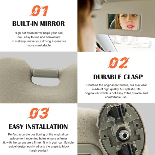 Miniatura 4 de Reemplazo de visera parasol beige del lado del conductor izquierdo + lado del pasajero derecho compatible con Toyota Camry 2007 2008 2009 2010 2011