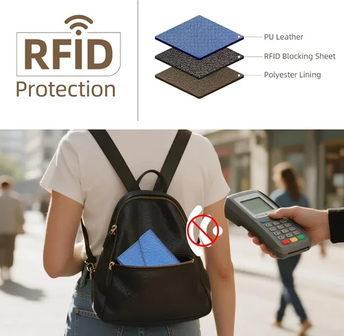 Miniatura 109 de Zoppen - Billetera de viaje con bloqueo RFID multiusos (Ver.4) Portatarjetas de pasaporte y vacunas, organizador de documentos de tres pliegues