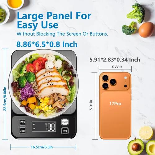 Miniatura 2 de Báscula de alimentos impermeable IPX7 de 0.00 oz, báscula de cocina de precisión, báscula digital de alimentos de 22.0 lbs/22 libras, recargable por