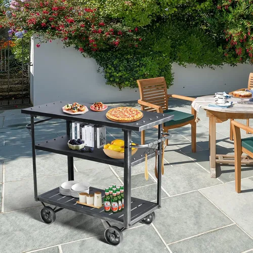 Miniatura 5 de Carrito de almacenamiento industrial de 3 niveles con ruedas para vino, estante de vino de metal con ruedas, cocina, bar, comedor, té, vino, carrito