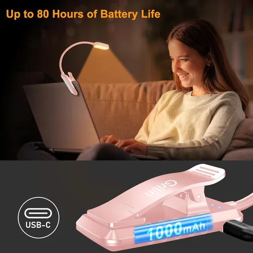 Miniatura 6 de Gritin Luz de libro recargable de 16 LED para leer en la cama, cuidado de los ojos, 3 temperaturas de color, brillo de atenuación continua, 80 horas