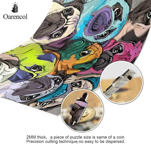Miniatura 3 de Rompecabezas de pug colorido divertido perro animal 500 piezas rompecabezas para adultos