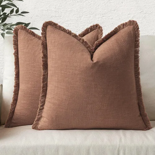 Miniatura 45 de MIULEE Juego de 2 fundas de almohada decorativas de lino neutro con flecos, fundas de cojín de estilo bohemio con borlas para sofá, cama, sala