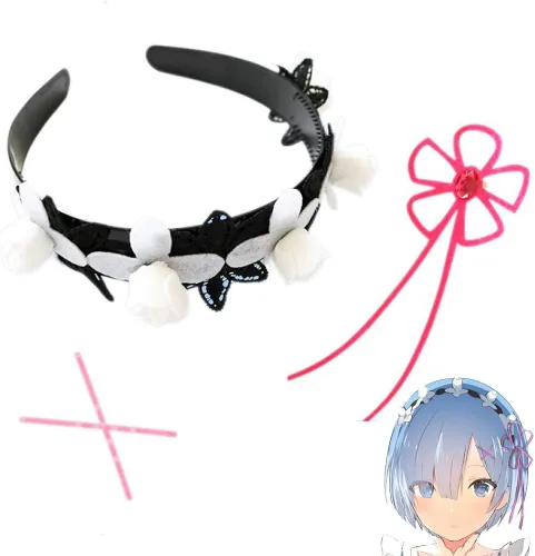 TLSD Rem Headband Anime Re Vida en un mundo diferente de cero Cosplay disfraz Clip de pelo para mujeres Halloween Party Flower Hair Hoop