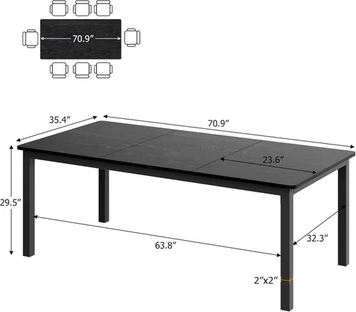 Miniatura 2 de GarveeHome Mesa de comedor industrial de 70.8 pulgadas para 6, mesa de comedor larga de madera con diseño de mortaja y espiga, mesa de cocina
