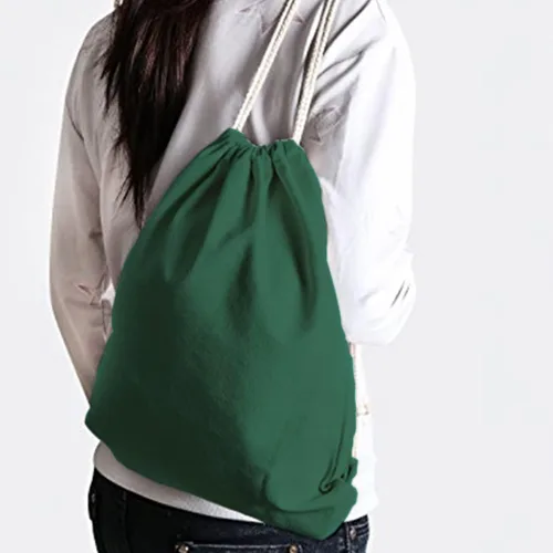 Miniatura 3 de Mochila de lona de algodón con cordón, bolsa de gimnasio, bolsa de regalo de almacenamiento, paquete de 2, Verde, Casual