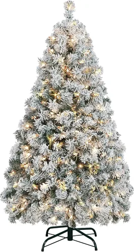 Yaheetech Árbol de Navidad artificial preiluminado de 4.5 pies con luces incandescentes de color blanco cálido, árbol de Navidad con 340 puntas de