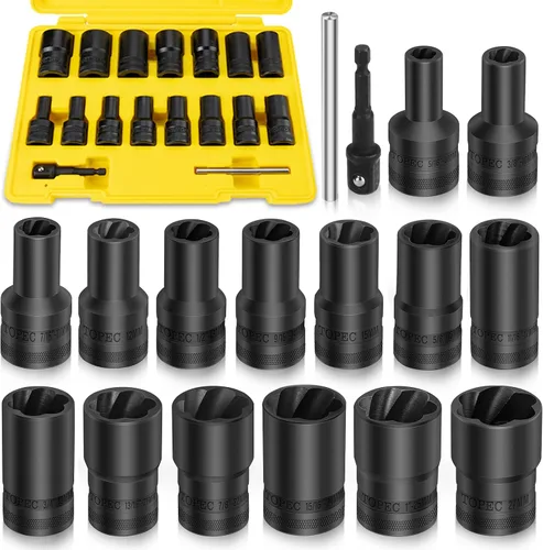 Miniatura 10 de Topec 6 herramientas de extracción de tuercas de llanta, kit de extracción de bloqueo de rueda motriz de 1/2 pulgada, removedor de tuercas peladas