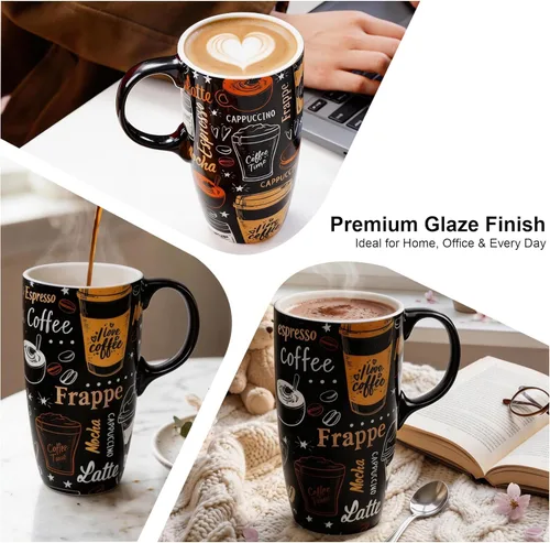Miniatura 8 de Topadorn Taza de café de cerámica de 17 onzas con tapa y caja de regalo, taza de té de porcelana para amantes del café, café con leche capuchino