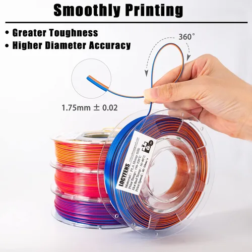 Miniatura 5 de Filamento de impresora 3D PLA, arcoíris 3 en 1, filamento PLA de 1.75mm +/-0.02mm, filamento sedoso de impresión de alta velocidad de tres