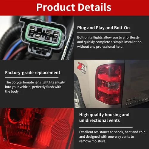 Miniatura 4 de Conjunto de luz trasera del lado del conductor para camioneta pickup Chevy Silverado estilo de fábrica 2007-2013 OE con bombillas y arnés